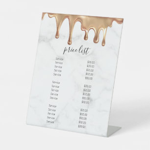 White Marble & Gold Hair Salon Price List Men Pedestal Sign