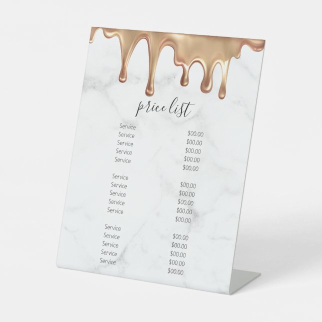 White Marble & Gold Hair Salon Price List Men Pedestal Sign (Front)
