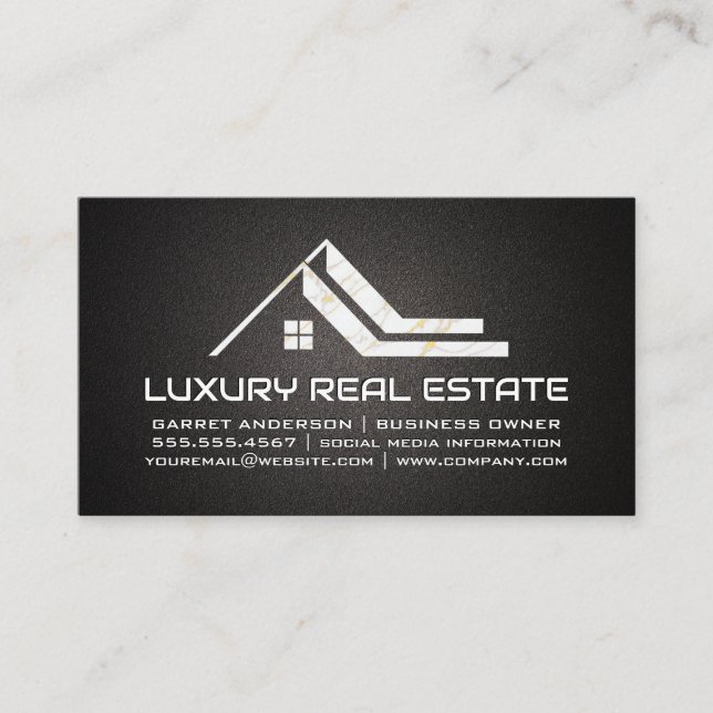 White Marble Gold House Roof Logo Business Card (Front)