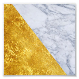 White Marble Gold Leaf Square Photo Print