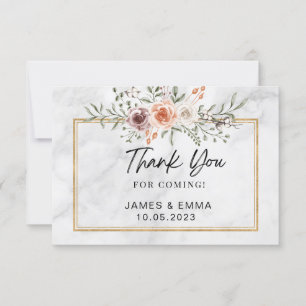 White Marble Gold Line Free Floral Thank You Card