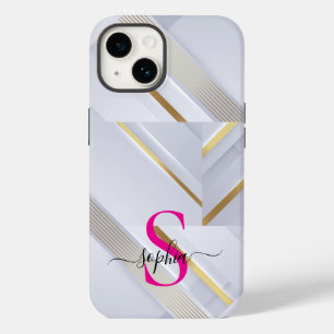 white marble gold lines monogram Case-Mate iPhone 14 case