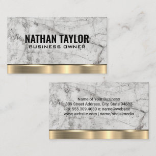 White Marble   Gold Metal Background Business Card