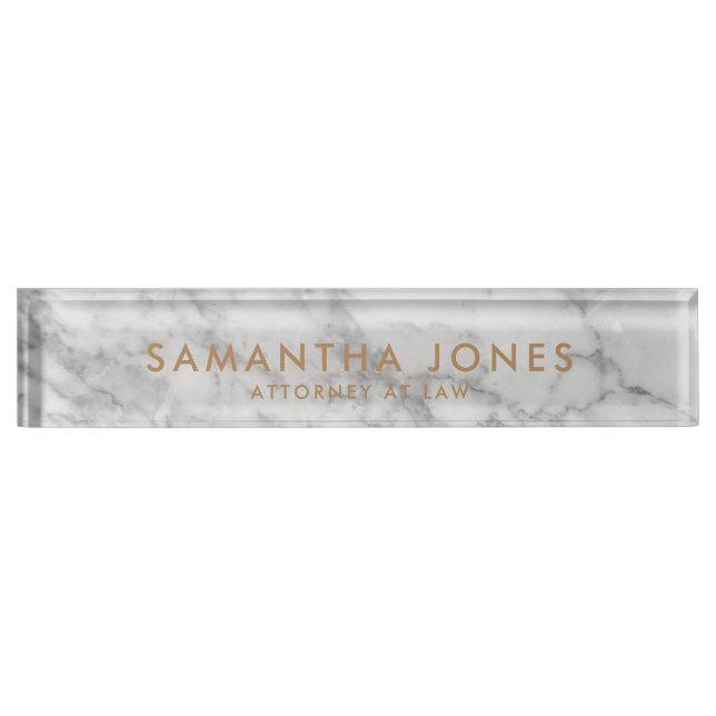 White Marble Gold Minimal Personalised  Nameplate (Front)