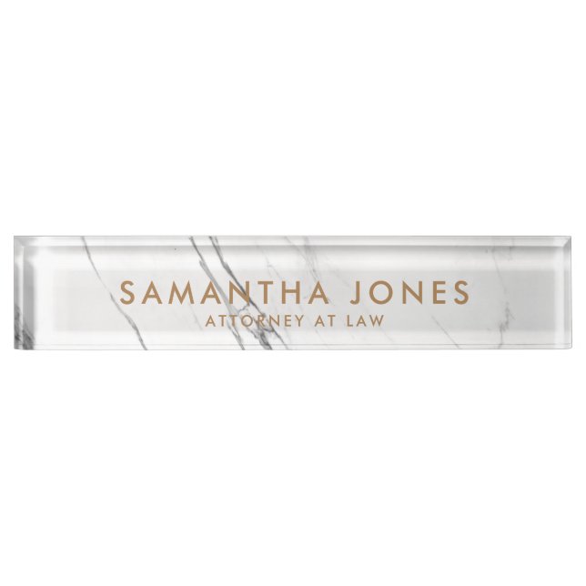 White Marble Gold Minimal Personalised  Nameplate (Front)