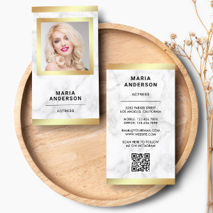 White Marble Gold Model Actress QR Code Photo Business Card