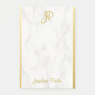 White Marble Gold Monogram Personalised Template Post-it Notes