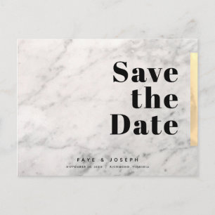 White Marble Gold Save the Date Announcement Postcard