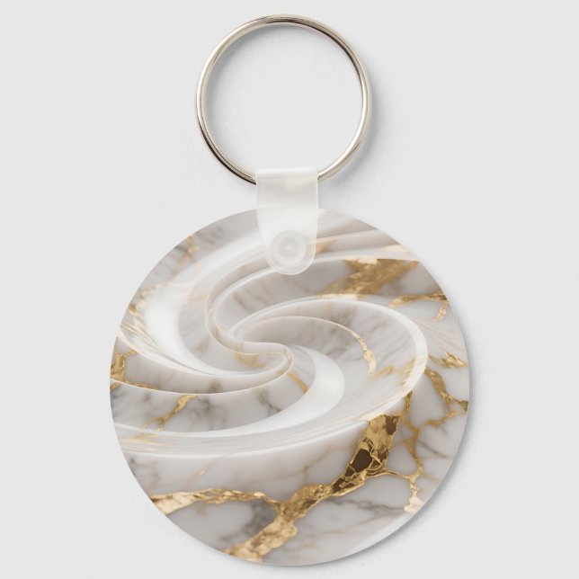 White Marble Gold Swirl Pattern Key Ring (Front)