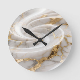 White Marble Gold Swirl Pattern Round Clock