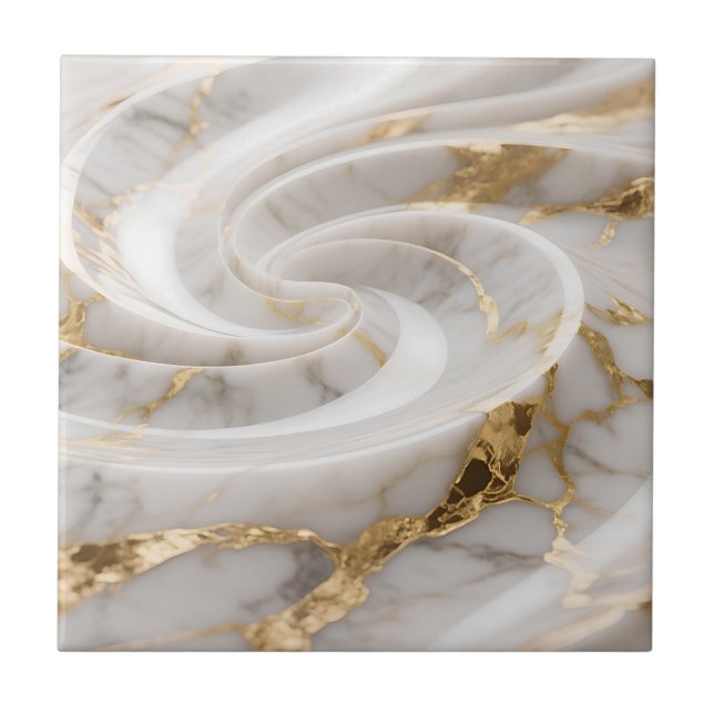 White Marble Gold Swirl Pattern Tile (Front)