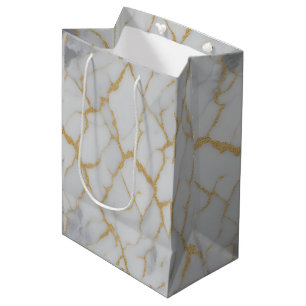 White Marble & Gold Veins Luxury Gift Bag