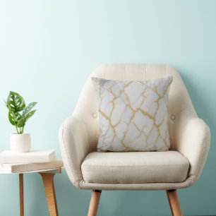 White Marble & Gold Veins   Luxury Throw Pillow