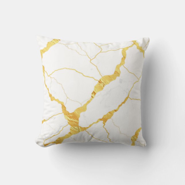 White Marble Gold Veins Pattern Cushion (Front)