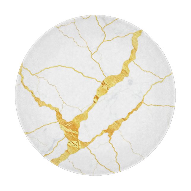 White Marble Gold Veins Pattern Cutting Board (Front)
