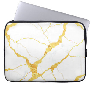 White Marble Gold Veins Pattern Laptop Sleeve
