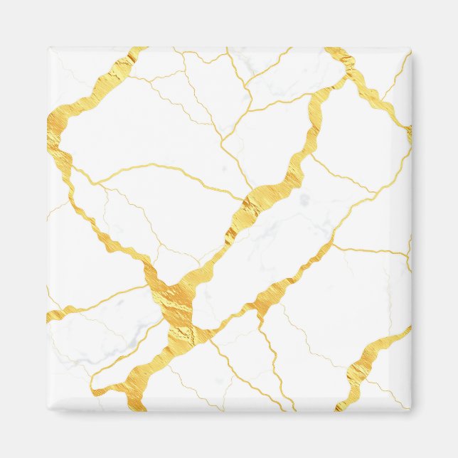 White Marble Gold Veins Pattern Magnet (Front)