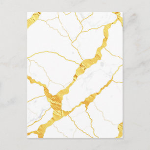 White Marble Gold Veins Pattern Postcard