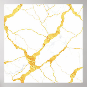 White Marble Gold Veins Pattern Poster