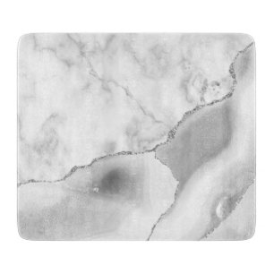 White Marble Grey Agate Silver Glitter Cutting Board