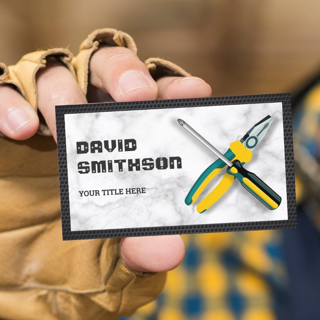 White Marble Handyman Repair Tools Electrician Business Card (Creator Uploaded)