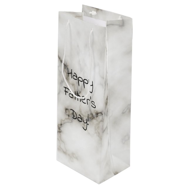 white marble happy Father's Day Wine Gift Bag (Front Angled)