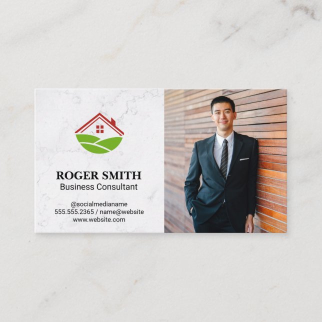 White Marble | House Icon Business Card (Front)