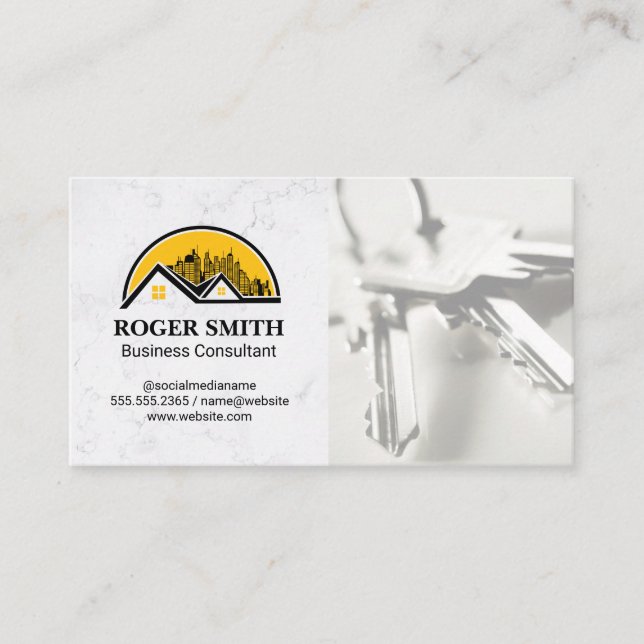 White Marble | House Icon | Keys Business Card (Front)