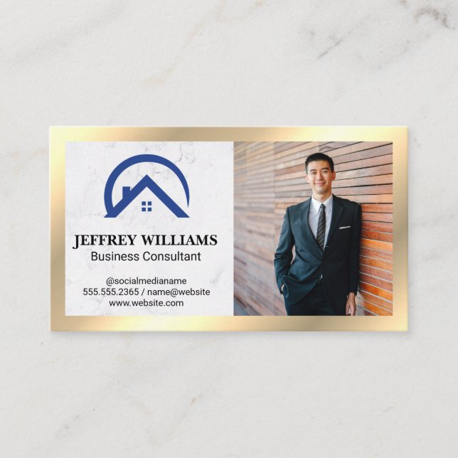 White Marble | House Logo Icon | Business Man Business Card (Front)
