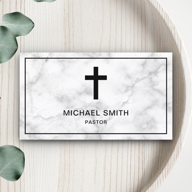 White Marble Jesus Christ Cross Pastor Business Card (Creator Uploaded)