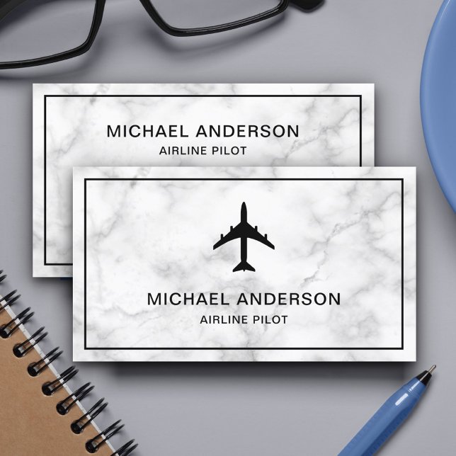 White Marble Jet Aircraft Aeroplane Airline Pilot Business Card (Creator Uploaded)