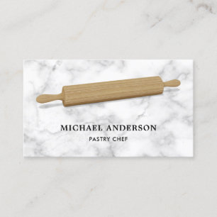 White Marble Kitchen Wood Rolling Pin Pastry Chef Business Card