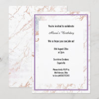 WHITE MARBLE LILAC PURPLE THIN TRIM BIRTHDAY