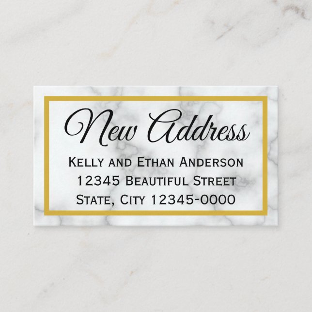 White Marble Look and Faux Gold New Address Enclosure Card (Front)