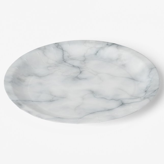 white marble look paper plate (Angled)