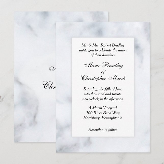 White Marble Look Wedding Invitation (Front/Back)