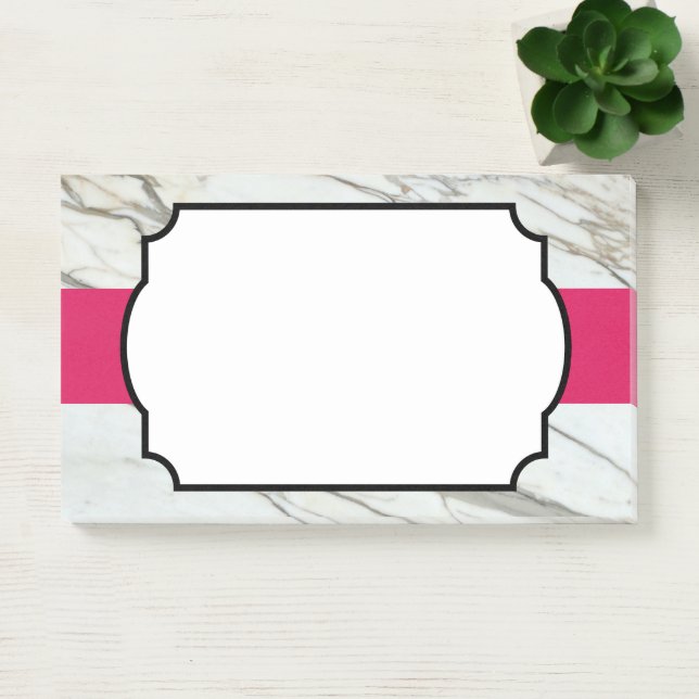 White marble luxury pink frame post-it notes (Office)
