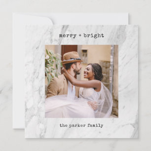 White Marble   Merry Christmas with Photo Holiday Card