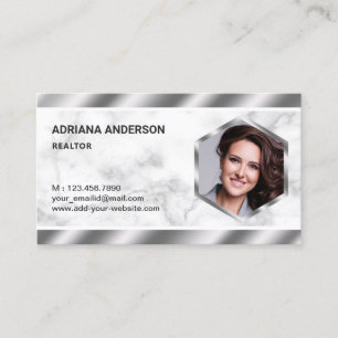 White Marble Metallic Real Estate Photo Realtor Business Card