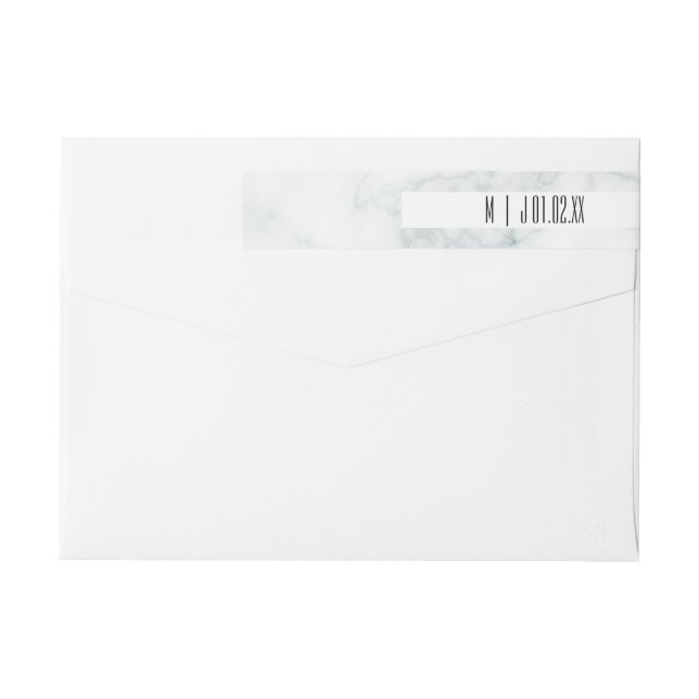 White Marble Minimalist Abstract Wedding Logo Wrap Around Label (Back)
