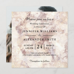 White Marble Minimalist Photo Wedding Invitation