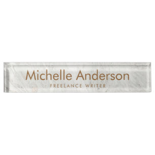 White Marble modern minimal Nameplate