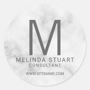 White Marble Modern Monogram Business  Classic Rou Round Sticker