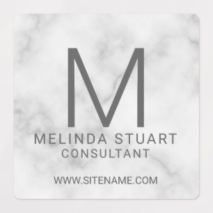 White Marble Modern Monogram Business Labels