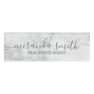 White Marble Modern Professional Personalised Name Tag