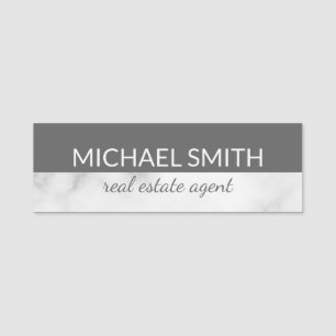 White Marble Modern Professional Personalised Name Tag