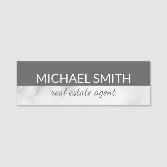 White Marble Modern Professional Personalised Name Tag (Front)