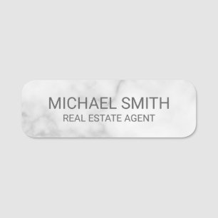White Marble Modern Professional Personalised Name Tag