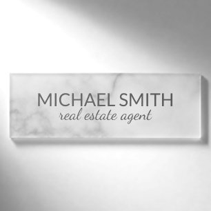 White Marble Modern Professional Personalised Name Tag