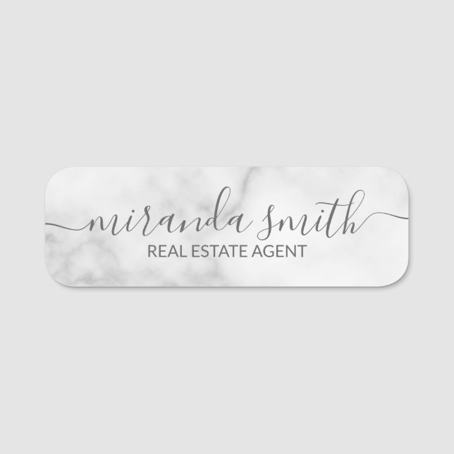 White Marble Modern Professional Personalised Name Tag (Front)